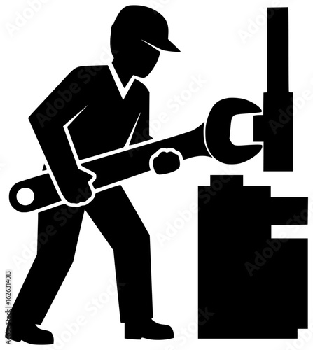 Wrench equipment in a garage with other tools and a hammer