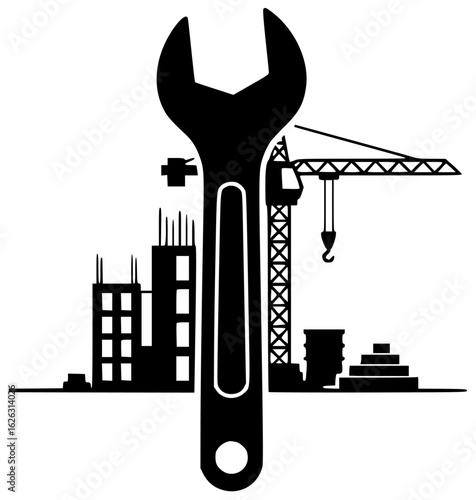 Wrench equipment in a garage with other tools and a hammer