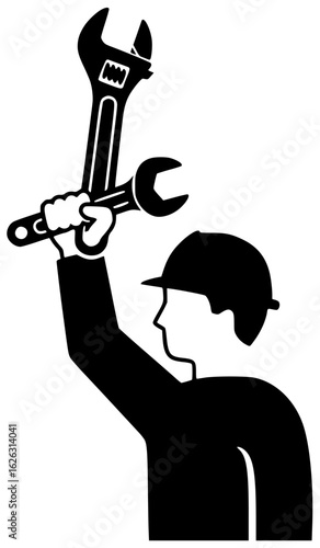 Wrench equipment in a garage with other tools and a hammer