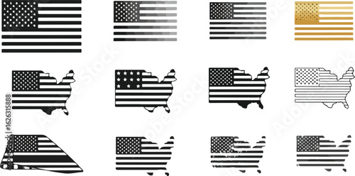 American flag designs in various styles and colors