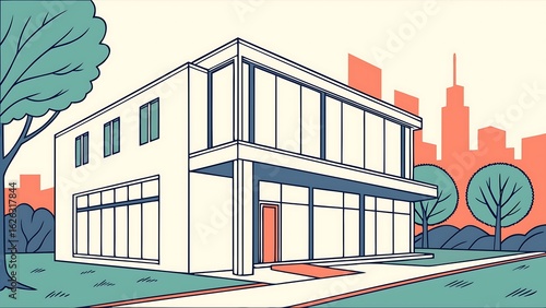 vector illustration of modern building,architecture, house, building, 3d, design, window, construction, home, metal, wall, frame, door, illustration, jail, cage, interior, prison, drawing, gate, wood,