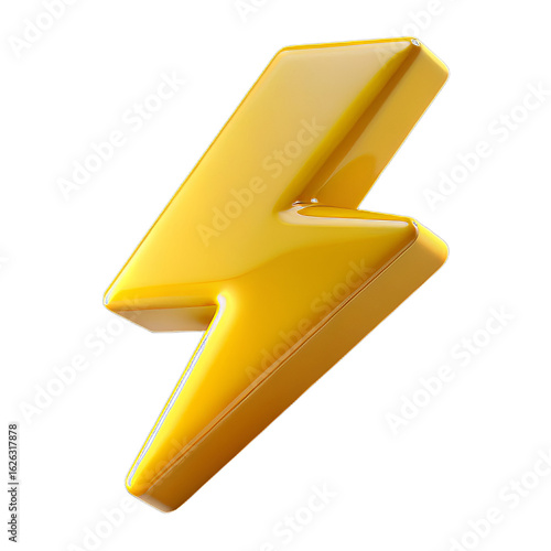 Golden Yellow Plastic Lightning Bolt with Sharp Angles and Soft Glow