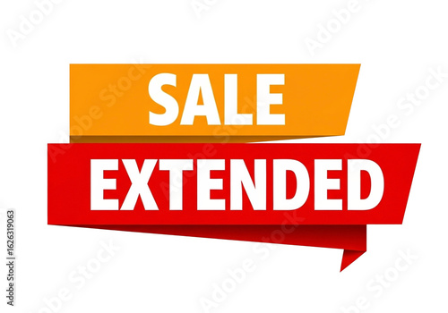 Bold red and orange banner with white text announcing sale extended highlighting a special promotion or event isolated on transparent background