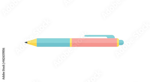 Flat Vector Illustration of a Colorful Ballpoint Pen
