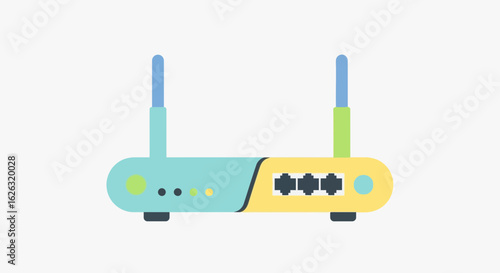 Flat Vector of Wi-Fi Router with Antennas and Ports
