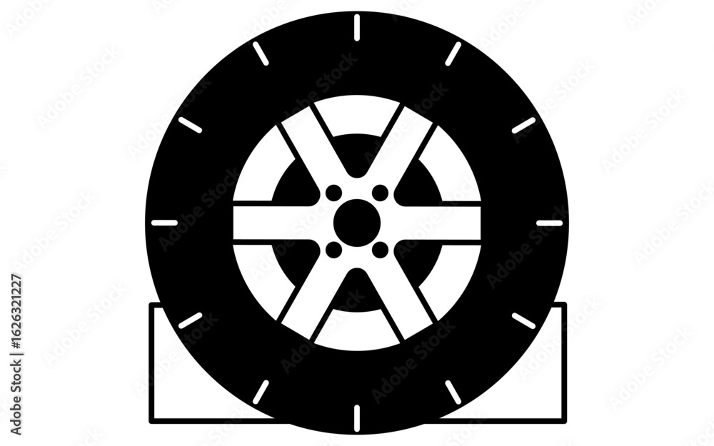 Obraz premium Simple and cute line icon of tire with wheel chock for vehicle safety and maintenance illustration