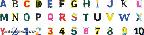 Abjad Style Alphabets and Numbers in Varied Color