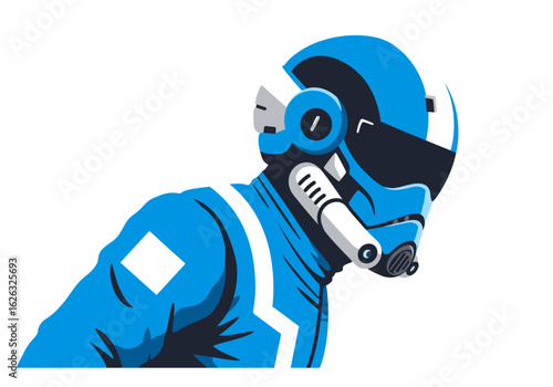 Azure astronaut A retro space explorer in blue Sleek suit helmet  tech details