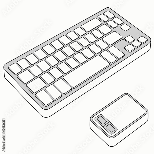 Isometric illustration of a modern wireless keyboard and trackpad
