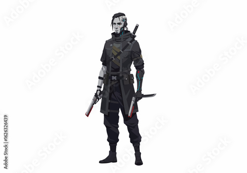 Cyberpunk mercenary robotic enhancements guns  sword
