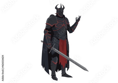 Menacing knight clad in dark armor stands poised with a greatsword