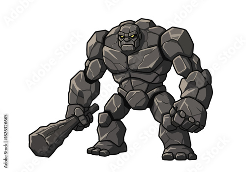 Stone golem warrior with glowing eyes holding club ready for battle