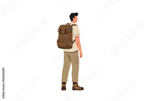 Backpacker gazes outward poised for adventure
