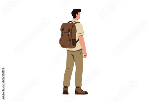 Backpacker gazing afar ready for adventure in neutral tones