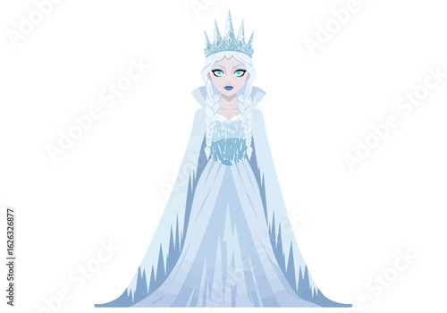 Ice Queen A regal figure in a shimmering blue dress and crown