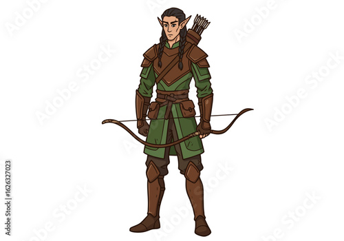 Elf Archer in Forest Green Tunic Ready for Action