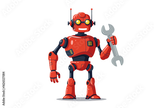 Robot mechanic with wrench A retrofuturistic repair bot ready for action