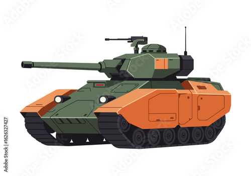 Futuristic armored combat vehicle with a long gun  orange side panels