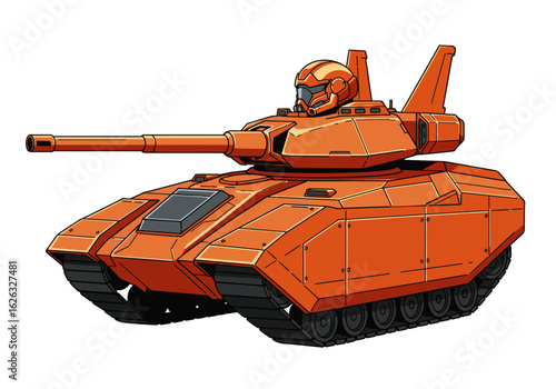 A futuristic orange tank with a pilot in the turret