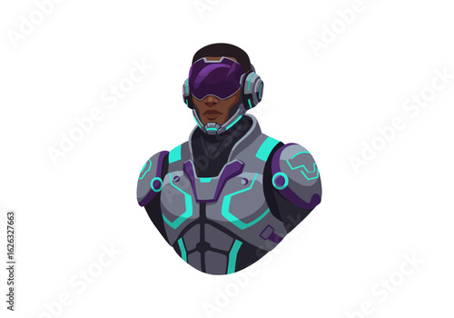 Cyberpunk Hero Visor Armor and Teal Accents on a DarkSkinned Champion