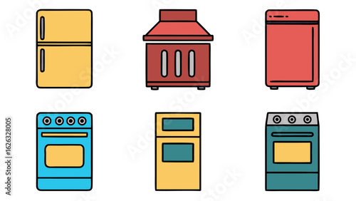 Collection of colorful kitchen appliances in a flat design style