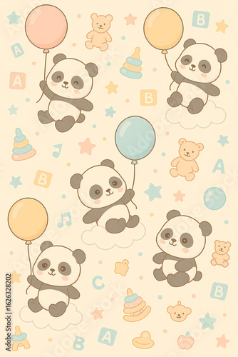 Kawaii Baby Panda and Toy Pattern – Seamless Pastel Kids Design
