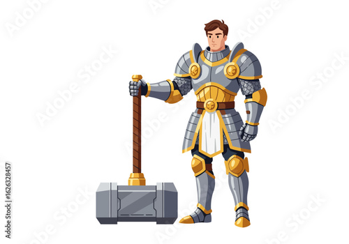 Knight with hammer detailed armor heroic pose