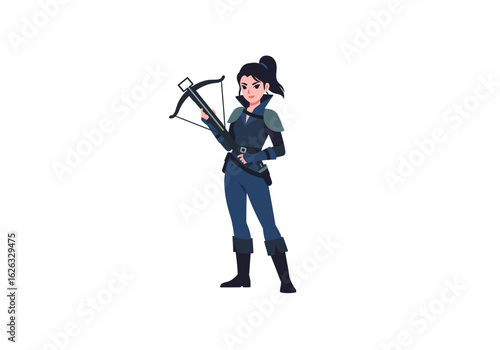 Crossbow wielder stands ready armored ponytail high