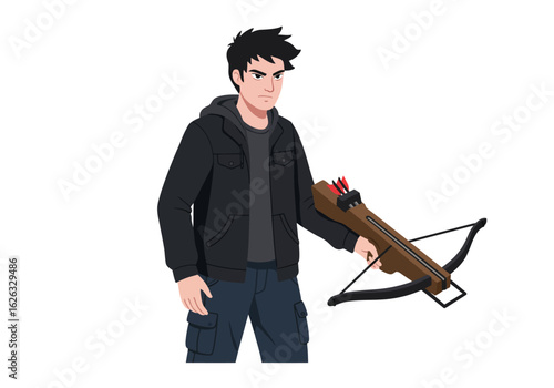 Heroic figure with crossbow poised for action