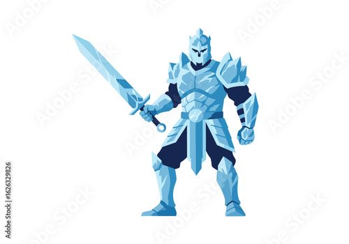 Icy knight with a sword stands ready for battle