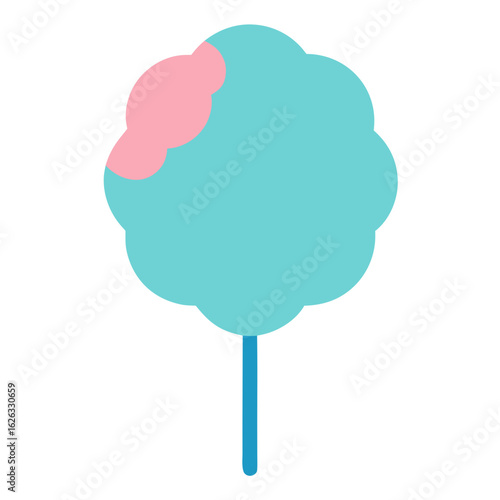 A fluffy blue and pink cotton candy on a stick against a black background