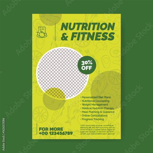 Medical Nutrition Therapy and Online Meal Planning Consultation Services poster or flyer vector template, Healthy nutrition plan and weight loss food plan poster, leaflet, brochure design