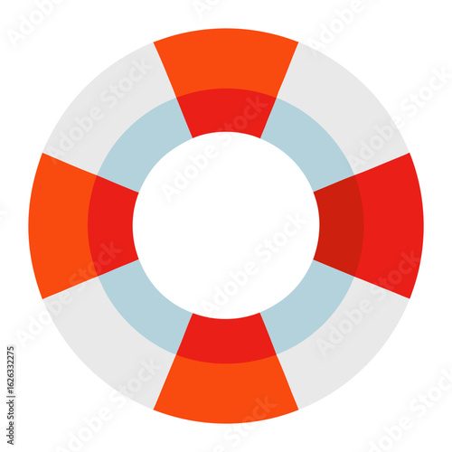 Brightly colored lifebuoy ring with red white and blue sections on a black background