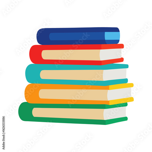 A stack of colorful books with blue red teal orange and green covers on a black background