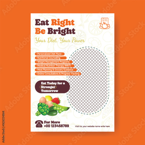 Personalized Diet Plan and Nutritional Counseling, guidance print flyer or poster template, online healthy diet plan and nutrition advice poster, leaflet, brochure cover design
