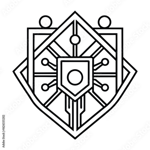 Geometric shield with circuit board elements and circles