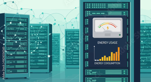 Server Farm Energy Consumption And Management Visualization Concept