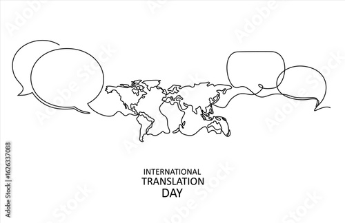 World Translation Day Vector Design Illustration logo for greeting card poster banner background with world map. Art. line icon-continuous line drawing. Editable stroke.
