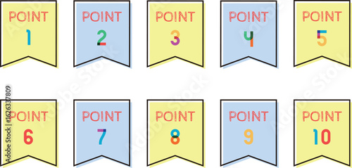 カラフルな数字のタグ型アイコンセット・黄色と水色