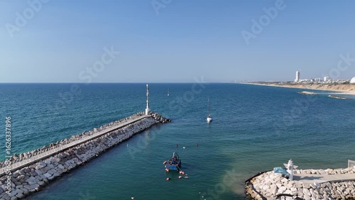 Aerial drone footage of Ashkelon Marina, Israel