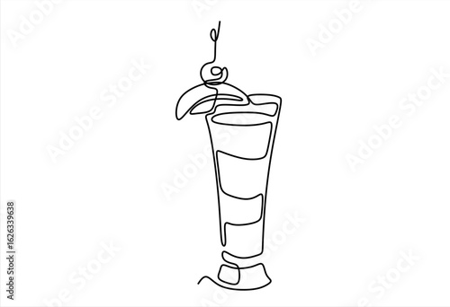 Elegant Cocktail Glass with Garnishes Continuous Line. Art. line icon-continuous line drawing. Editable stroke. 
