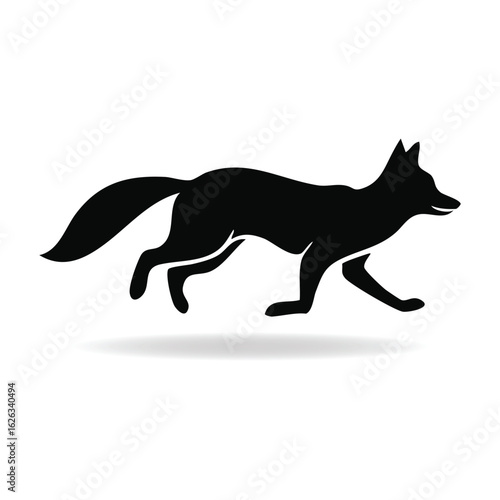 Silhouette of a running fox with a bushy tail casting a shadow