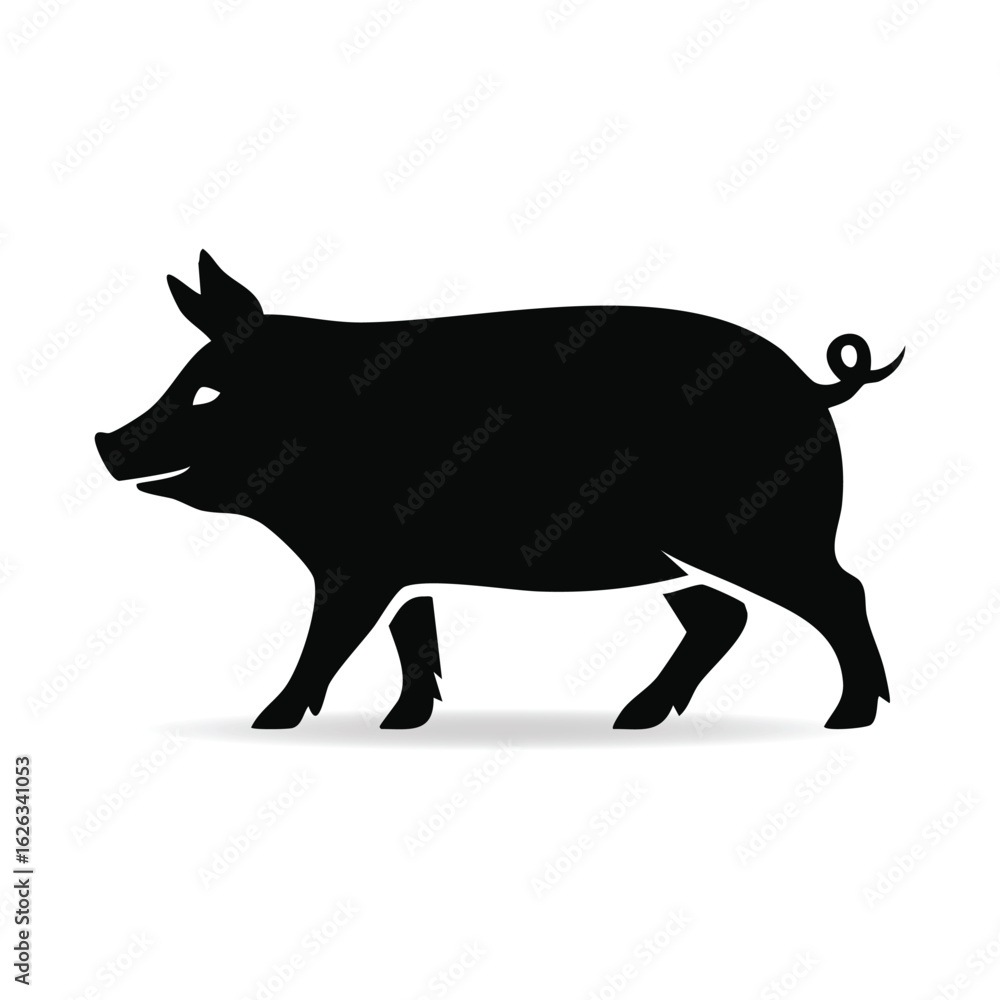 Fototapeta premium A Silhouette of a Pig Standing Proudly on a White Background With a Subtle Shadow