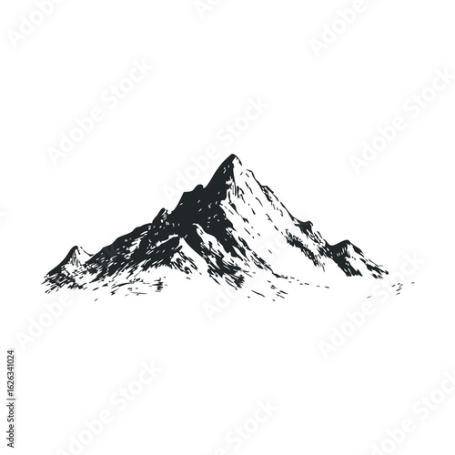 Majestic mountain peak in black and white illustration for design