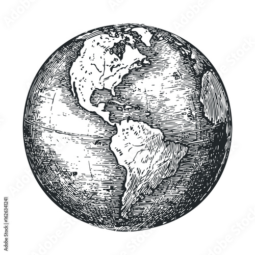 Vintage illustration of Earth highlighting North and South America