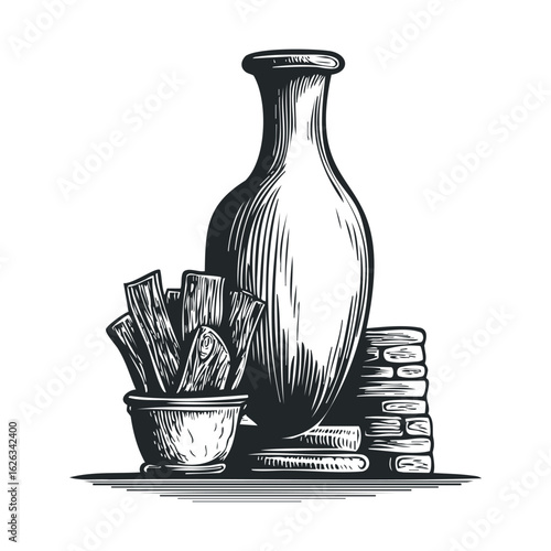 Rustic home decor featuring a ceramic vase and wooden accents