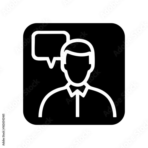 Silhouette of a person speaking with a speech bubble indicating conversation at an event