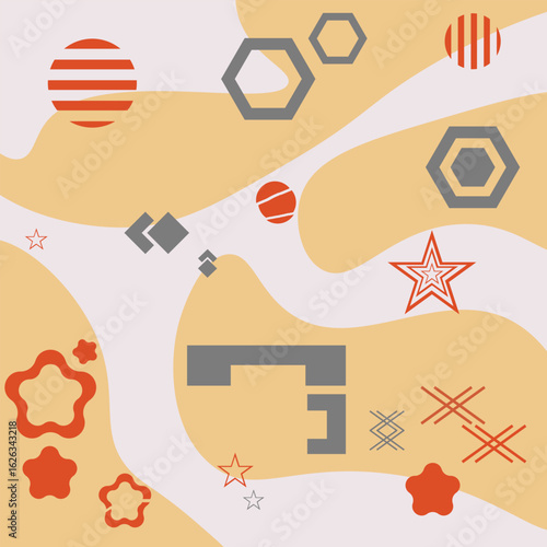Colorful abstract design featuring geometric shapes and patterns in warm tones, perfect for modern decor and graphic design projects