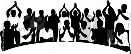 Support group, silhouette of applauding crowd people. Vector illustration
