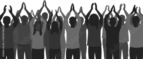 Crowd of people silhouette, cheerful fans people. Big event, concert or sport. Vector illustration
